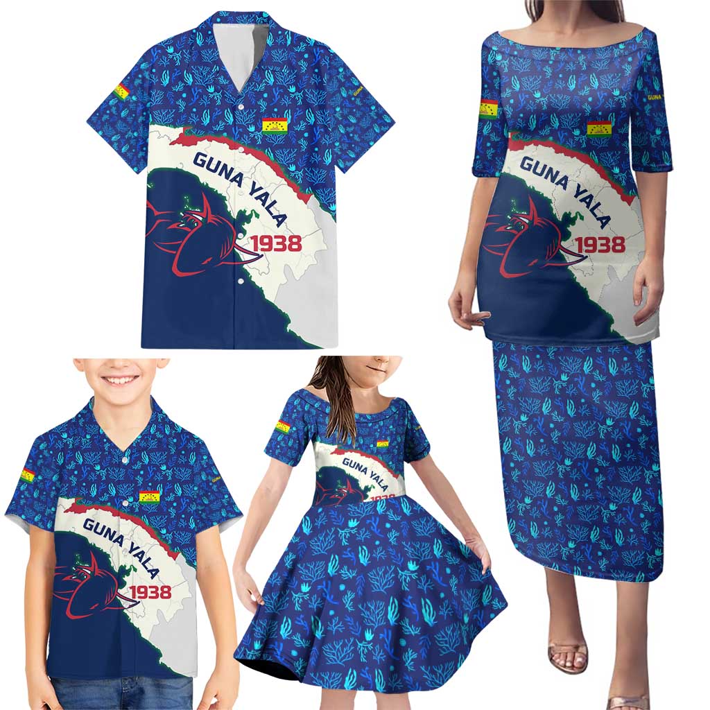 Indigenous Regions of Panama Guna Yala Family Matching Puletasi and Hawaiian Shirt with Regional Map Lobster Graphic and Coral Pattern 1938 - Wonder Print Shop