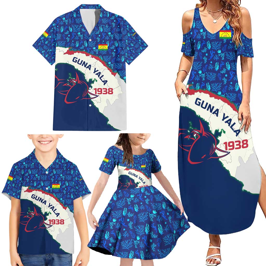 Indigenous Regions of Panama Guna Yala Family Matching Summer Maxi Dress and Hawaiian Shirt with Regional Map Lobster Graphic and Coral Pattern 1938 - Wonder Print Shop