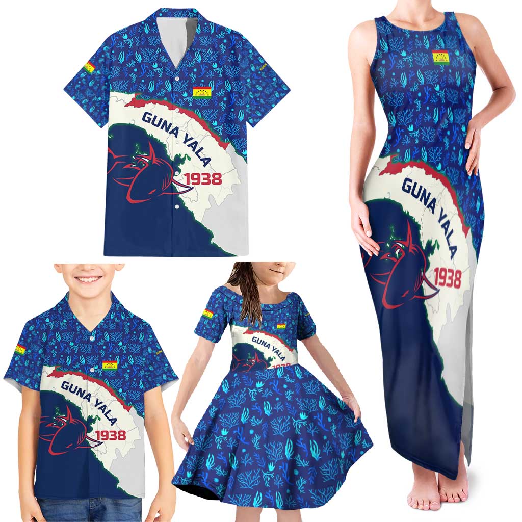Indigenous Regions of Panama Guna Yala Family Matching Tank Maxi Dress and Hawaiian Shirt with Regional Map Lobster Graphic and Coral Pattern 1938 - Wonder Print Shop