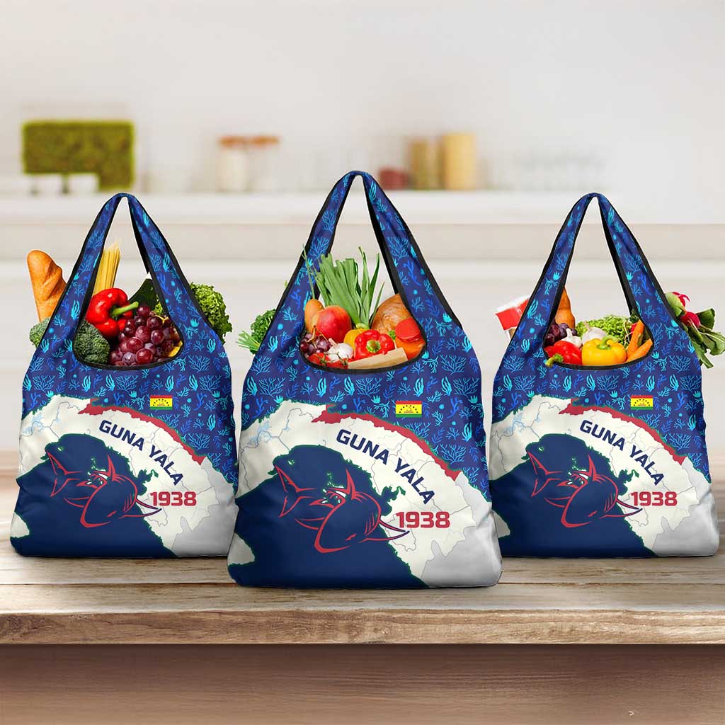 Indigenous Regions of Panama Guna Yala Grocery Bag with Regional Map Lobster Graphic and Coral Pattern 1938 - Wonder Print Shop