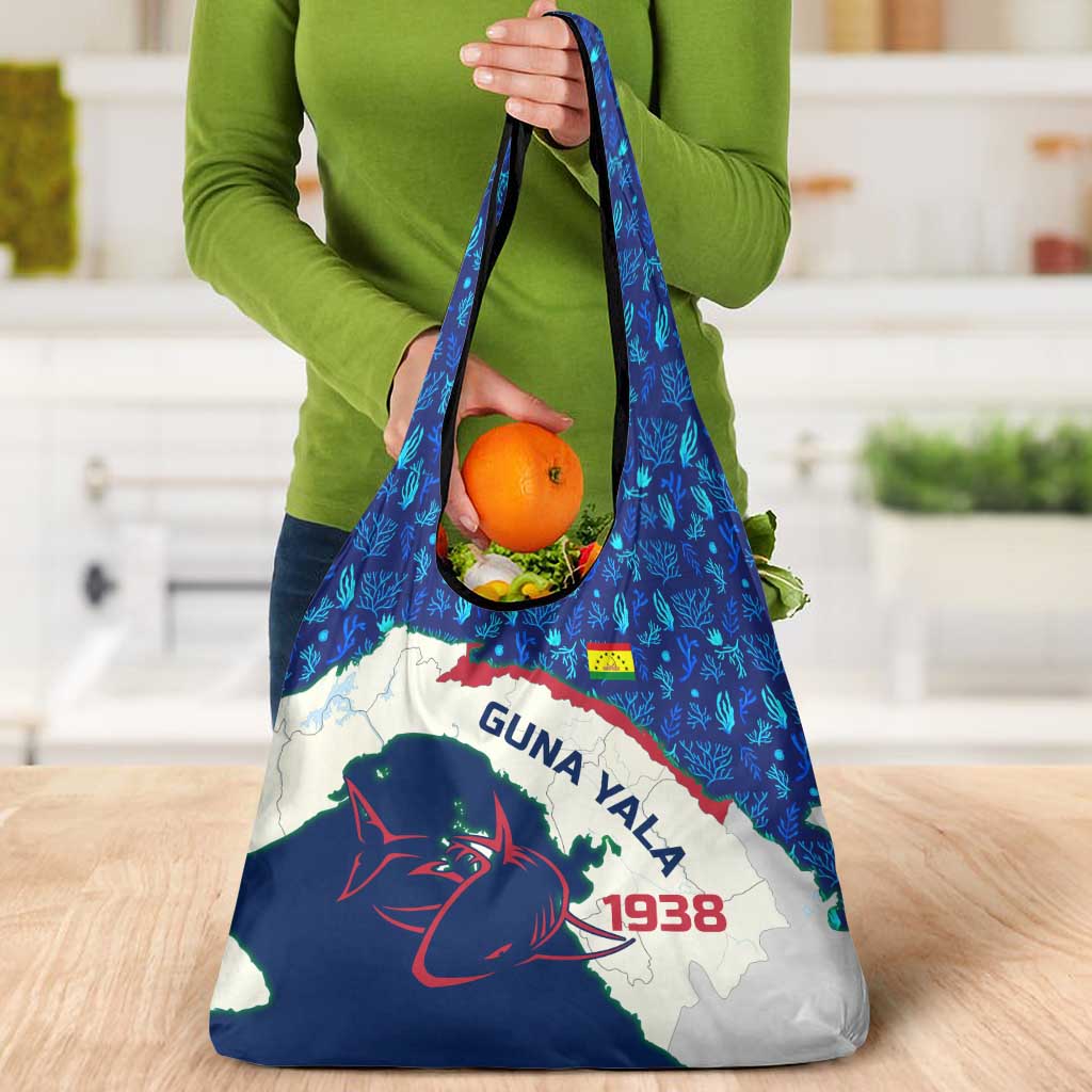 Indigenous Regions of Panama Guna Yala Grocery Bag with Regional Map Lobster Graphic and Coral Pattern 1938 - Wonder Print Shop