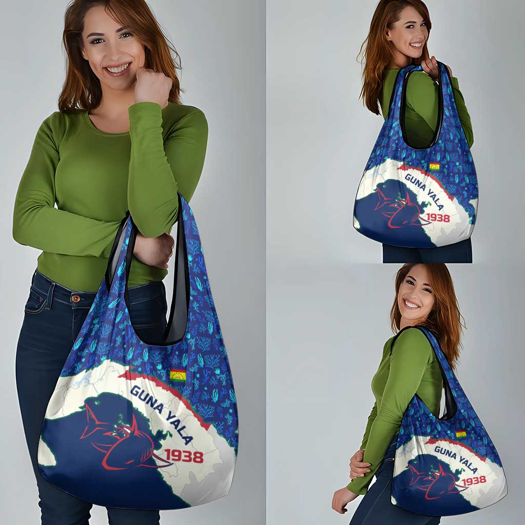 Indigenous Regions of Panama Guna Yala Grocery Bag with Regional Map Lobster Graphic and Coral Pattern 1938 - Wonder Print Shop