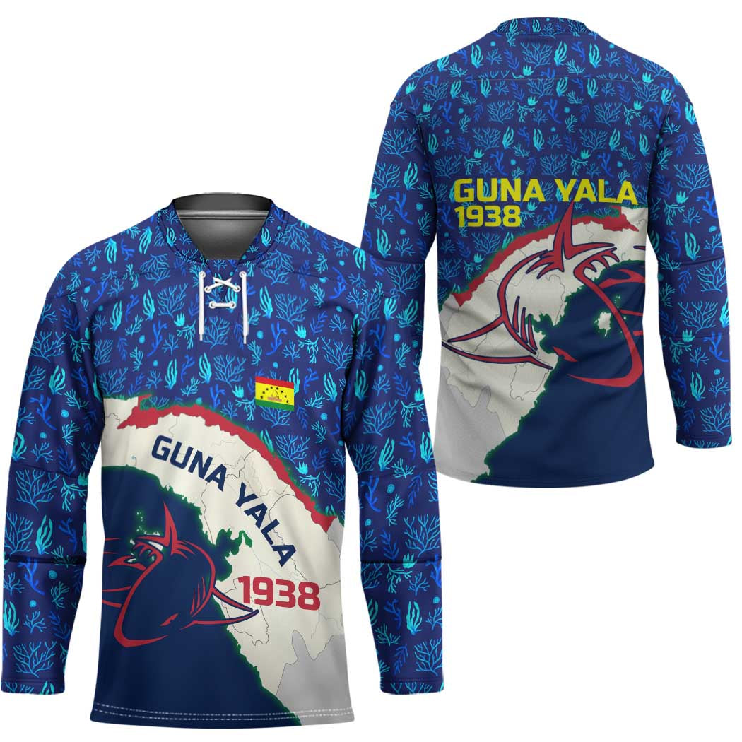 Indigenous Regions of Panama Guna Yala Hockey Jersey with Regional Map Lobster Graphic and Coral Pattern 1938 - Wonder Print Shop