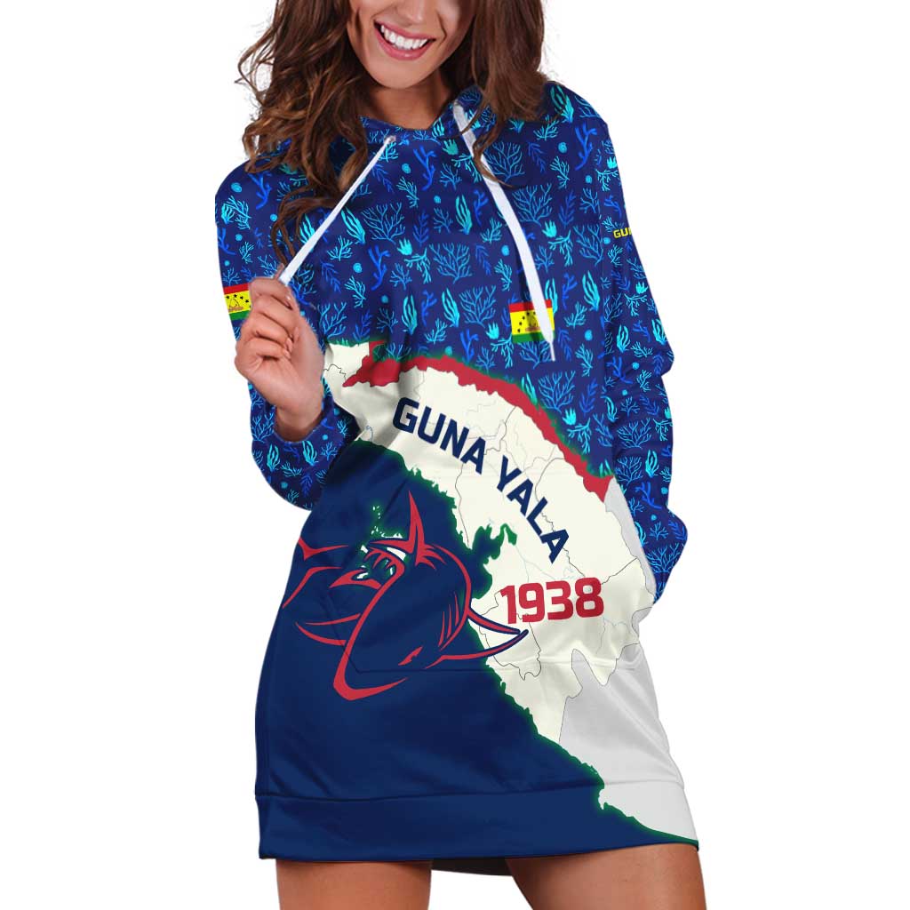 Indigenous Regions of Panama Guna Yala Hoodie Dress with Regional Map Lobster Graphic and Coral Pattern 1938 - Wonder Print Shop