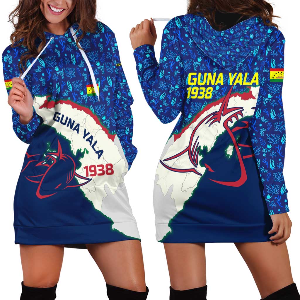 Indigenous Regions of Panama Guna Yala Hoodie Dress with Regional Map Lobster Graphic and Coral Pattern 1938 - Wonder Print Shop