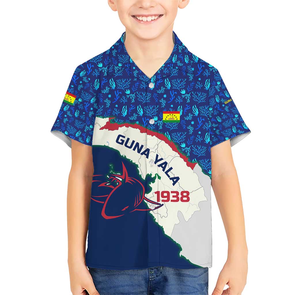 Indigenous Regions of Panama Guna Yala Kid Hawaiian Shirt with Regional Map Lobster Graphic and Coral Pattern 1938 - Wonder Print Shop