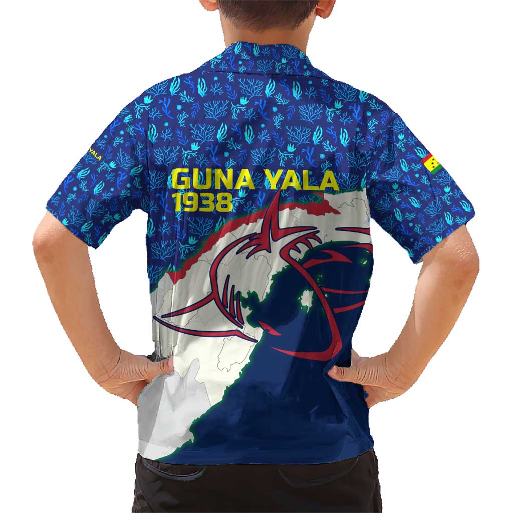 Indigenous Regions of Panama Guna Yala Kid Hawaiian Shirt with Regional Map Lobster Graphic and Coral Pattern 1938 - Wonder Print Shop