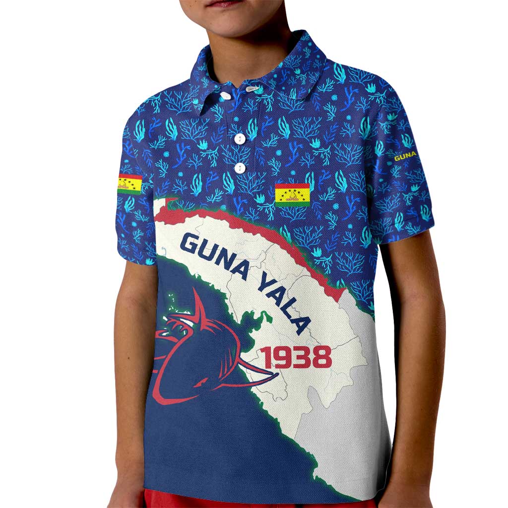 Indigenous Regions of Panama Guna Yala Kid Polo Shirt with Regional Map Lobster Graphic and Coral Pattern 1938 - Wonder Print Shop