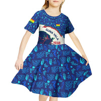 Indigenous Regions of Panama Guna Yala Kid Short Sleeve Dress with Regional Map Lobster Graphic and Coral Pattern 1938 - Wonder Print Shop