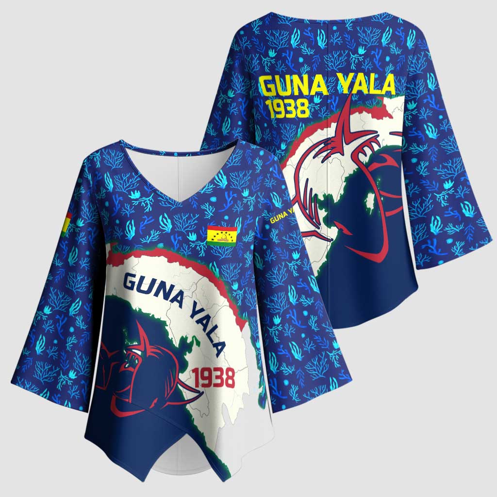 Indigenous Regions of Panama Guna Yala Kimono Sleeve Blouse with Regional Map Lobster Graphic and Coral Pattern 1938 - Wonder Print Shop