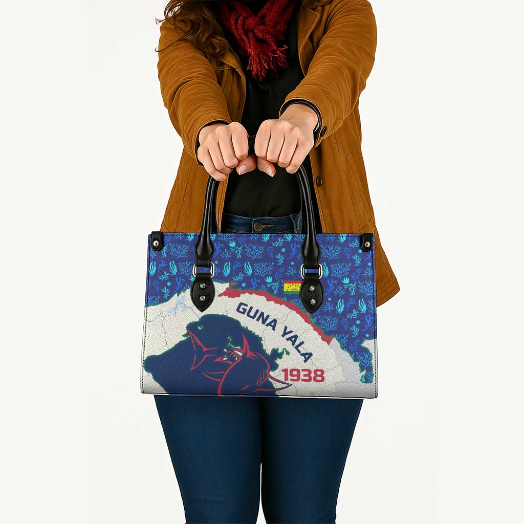 Indigenous Regions of Panama Guna Yala Leather Bag with Regional Map Lobster Graphic and Coral Pattern 1938 - Wonder Print Shop