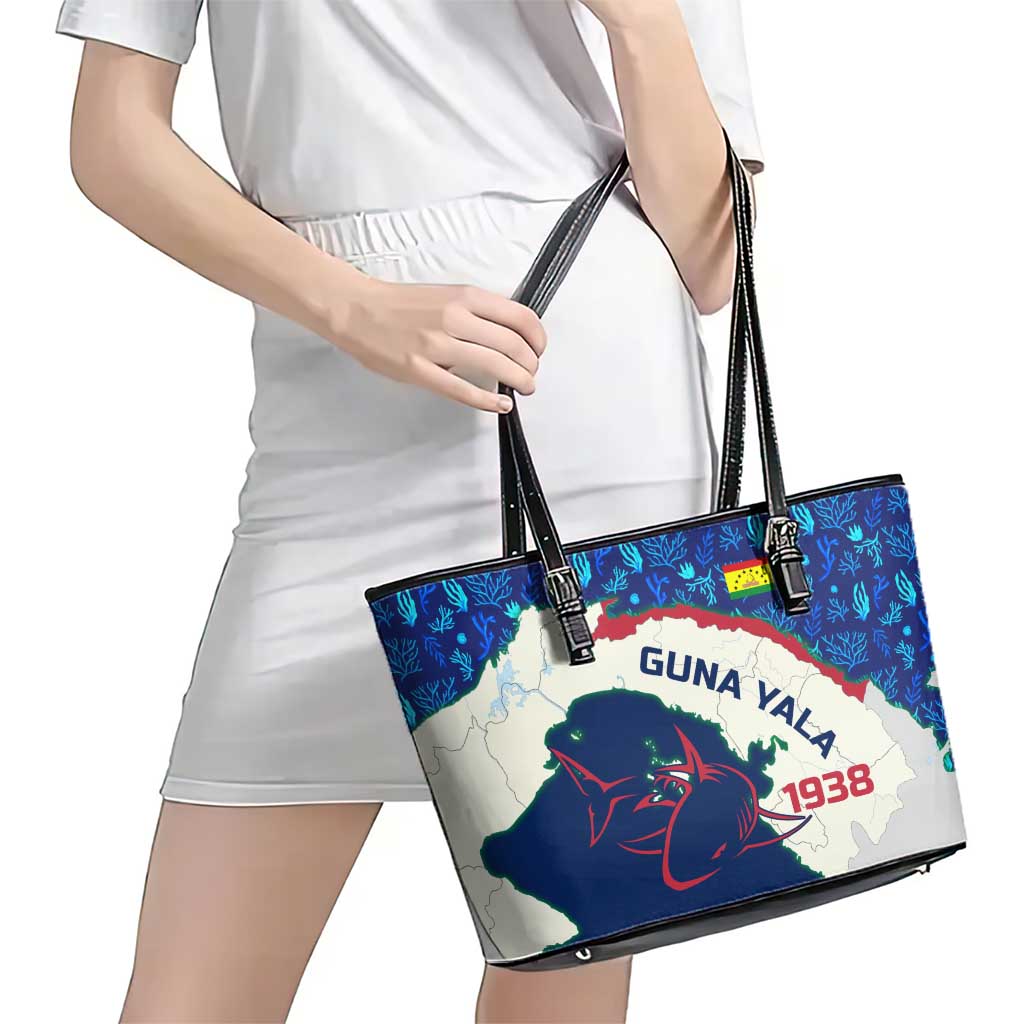 Indigenous Regions of Panama Guna Yala Leather Tote Bag with Regional Map Lobster Graphic and Coral Pattern 1938 - Wonder Print Shop