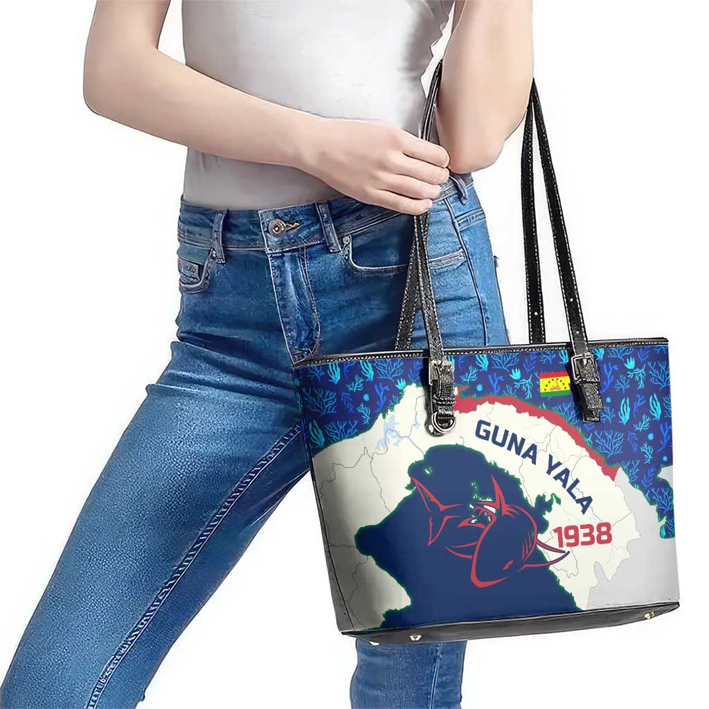 Indigenous Regions of Panama Guna Yala Leather Tote Bag with Regional Map Lobster Graphic and Coral Pattern 1938 - Wonder Print Shop
