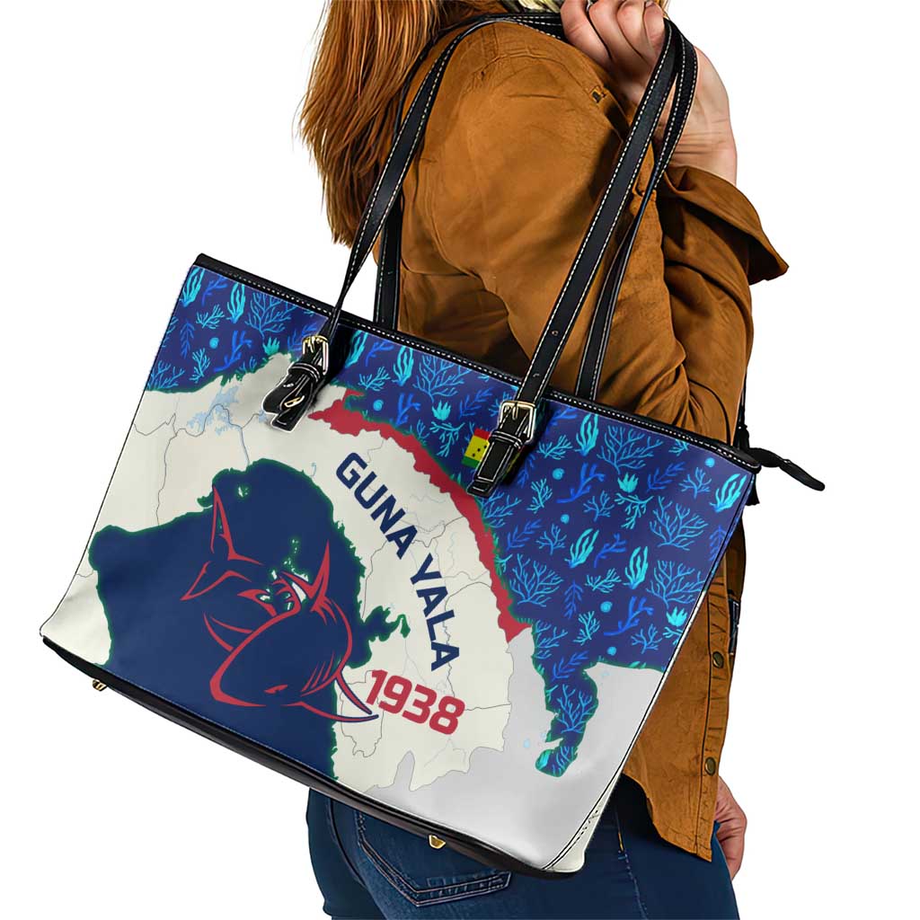 Indigenous Regions of Panama Guna Yala Leather Tote Bag with Regional Map Lobster Graphic and Coral Pattern 1938 - Wonder Print Shop