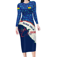 Indigenous Regions of Panama Guna Yala Long Sleeve Bodycon Dress with Regional Map Lobster Graphic and Coral Pattern 1938 - Wonder Print Shop