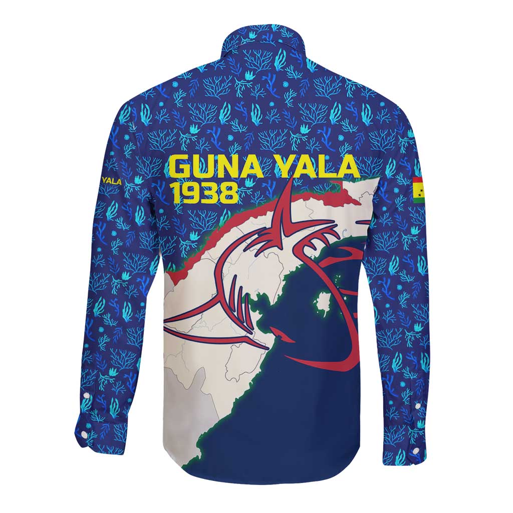 Indigenous Regions of Panama Guna Yala Long Sleeve Button Shirt with Regional Map Lobster Graphic and Coral Pattern 1938 - Wonder Print Shop