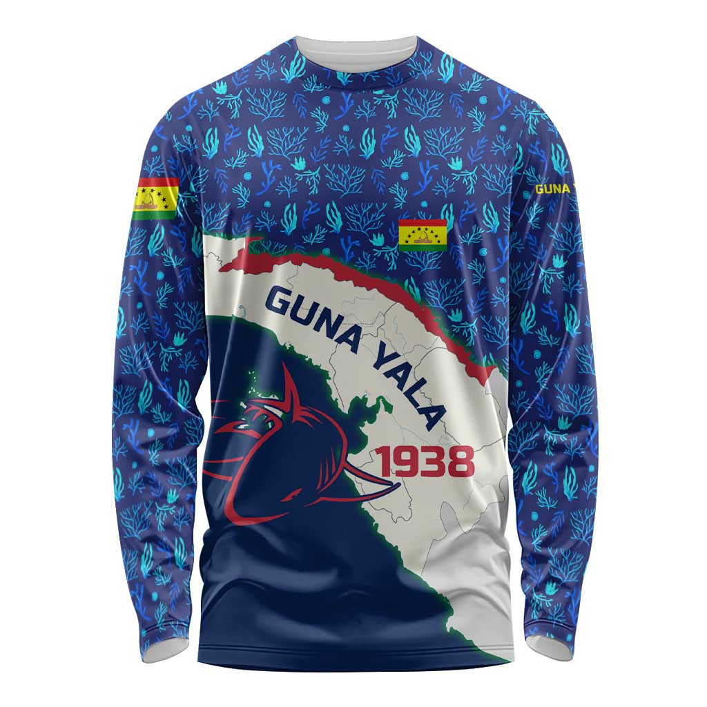 Indigenous Regions of Panama Guna Yala Long Sleeve Shirt with Regional Map Lobster Graphic and Coral Pattern 1938 - Wonder Print Shop