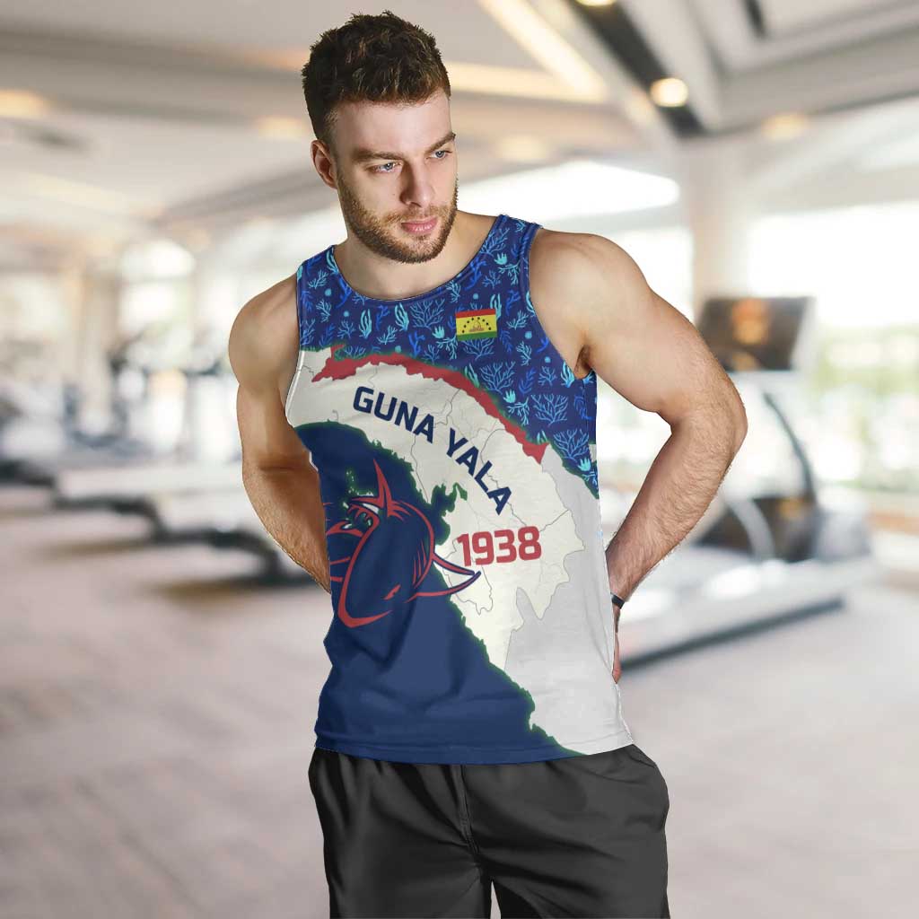 Indigenous Regions of Panama Guna Yala Men Tank Top with Regional Map Lobster Graphic and Coral Pattern 1938 - Wonder Print Shop