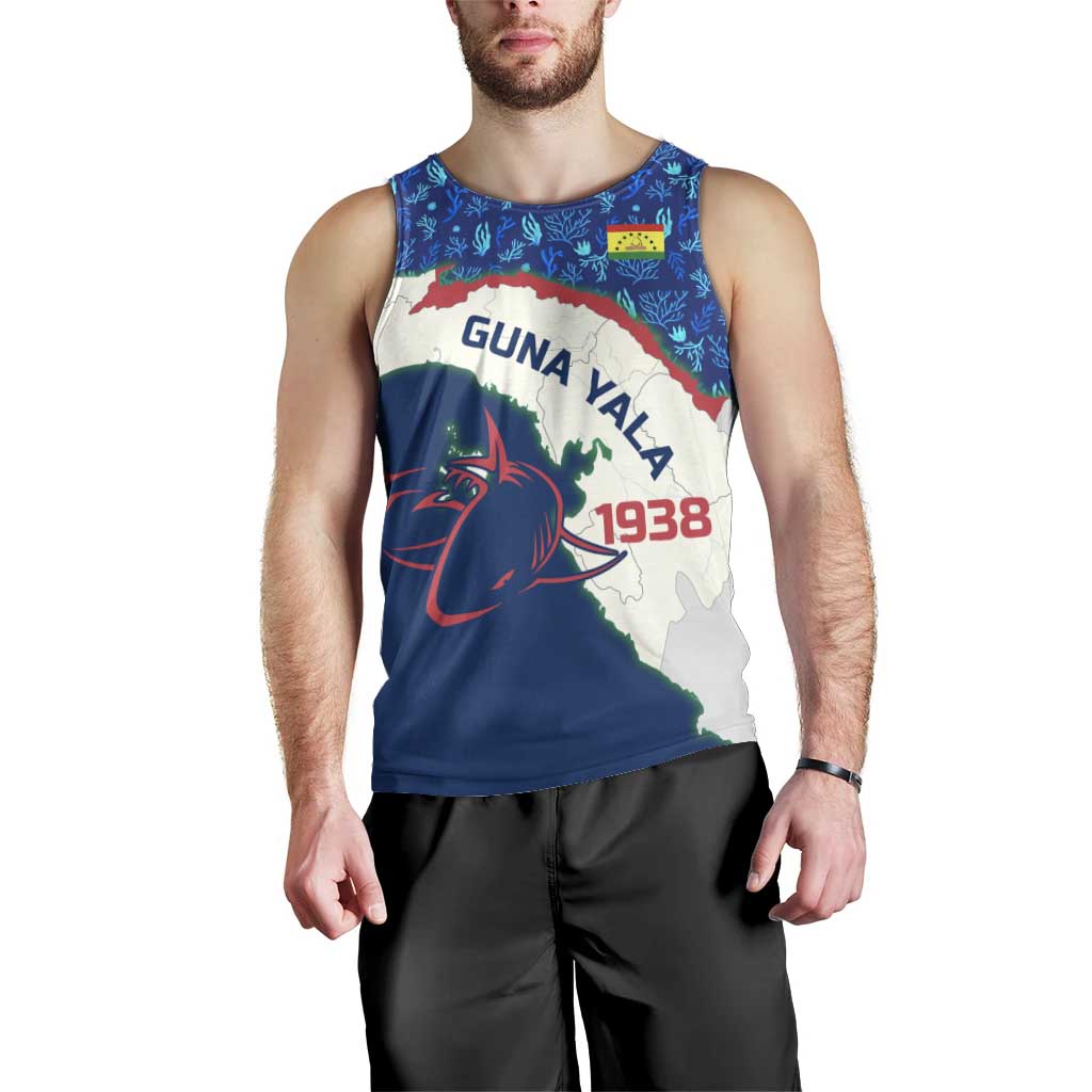 Indigenous Regions of Panama Guna Yala Men Tank Top with Regional Map Lobster Graphic and Coral Pattern 1938 - Wonder Print Shop