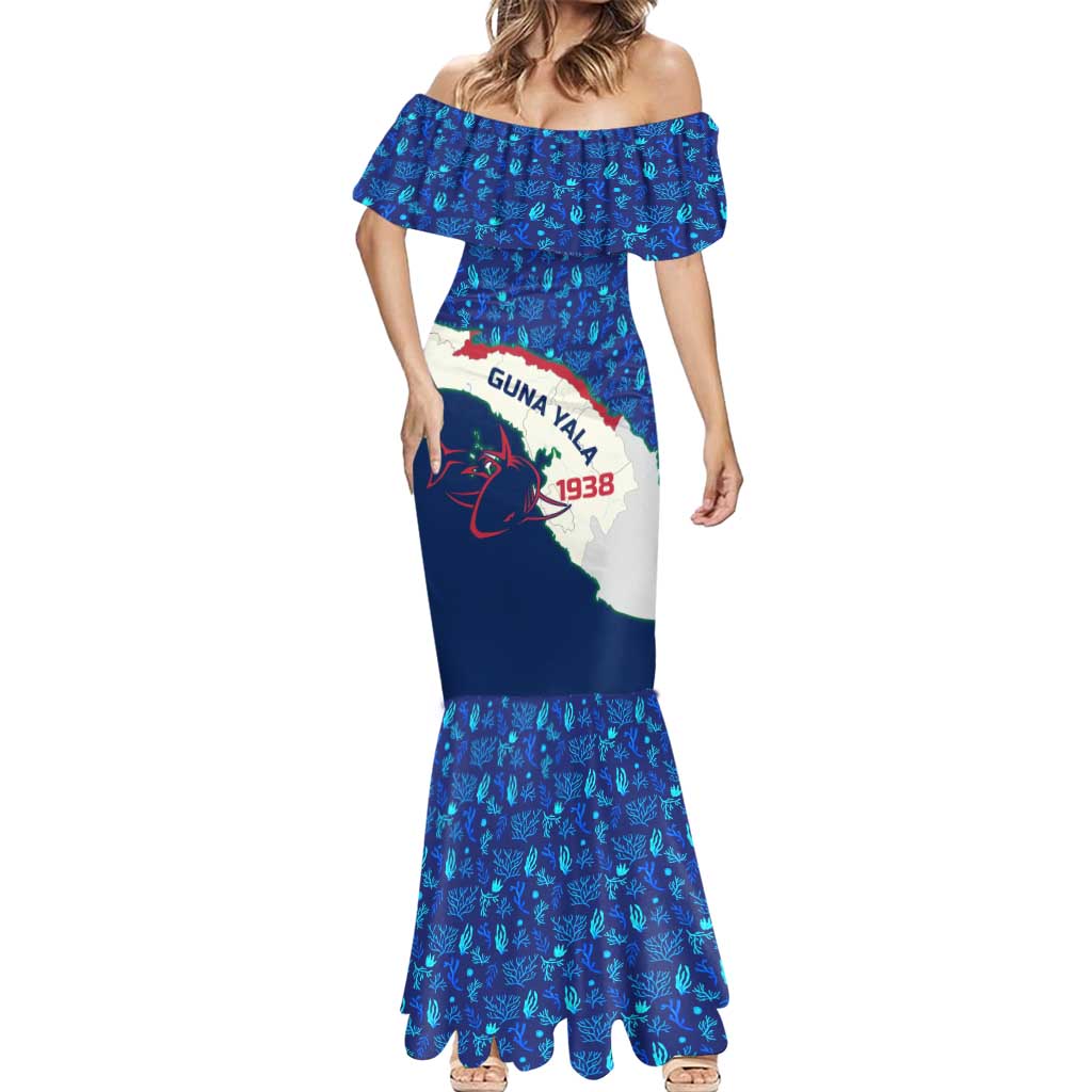 Indigenous Regions of Panama Guna Yala Mermaid Dress with Regional Map Lobster Graphic and Coral Pattern 1938 - Wonder Print Shop