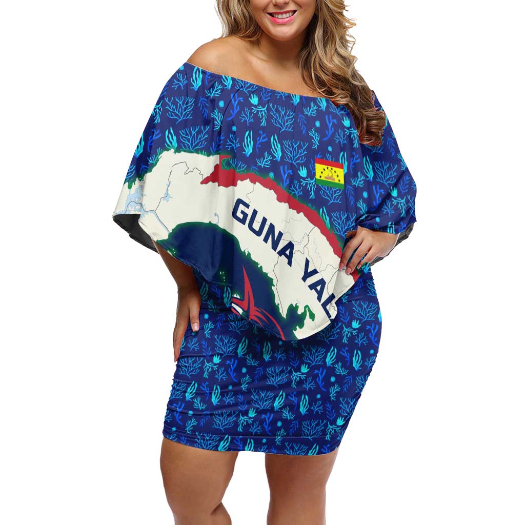 Indigenous Regions of Panama Guna Yala Off Shoulder Short Dress with Regional Map Lobster Graphic and Coral Pattern 1938 - Wonder Print Shop