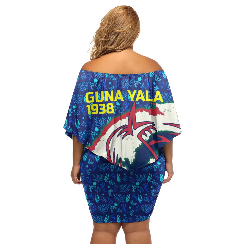 Indigenous Regions of Panama Guna Yala Off Shoulder Short Dress with Regional Map Lobster Graphic and Coral Pattern 1938 - Wonder Print Shop