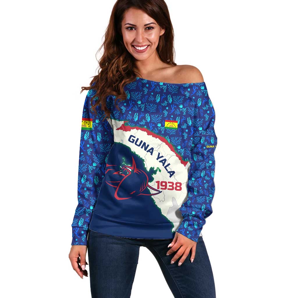 Indigenous Regions of Panama Guna Yala Off Shoulder Sweater with Regional Map Lobster Graphic and Coral Pattern 1938 - Wonder Print Shop