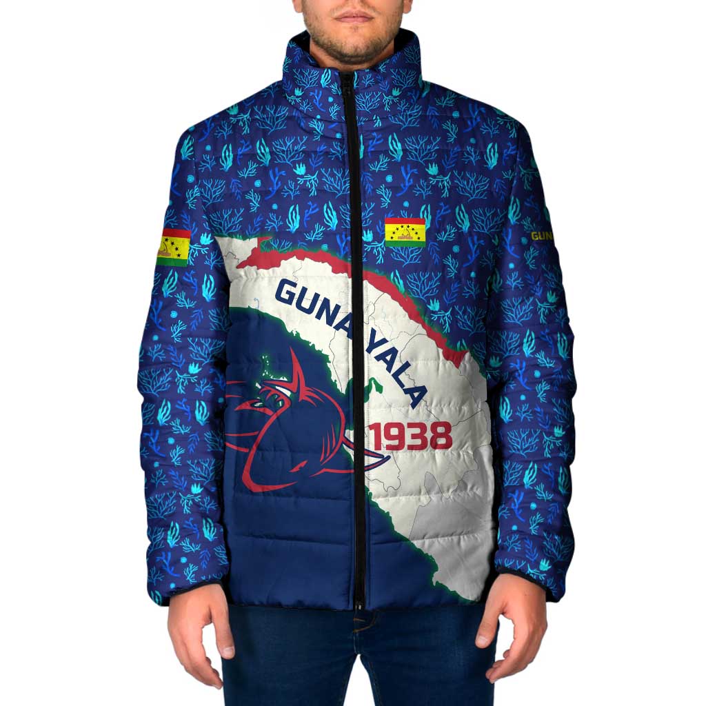 Indigenous Regions of Panama Guna Yala Padded Jacket with Regional Map Lobster Graphic and Coral Pattern 1938 - Wonder Print Shop