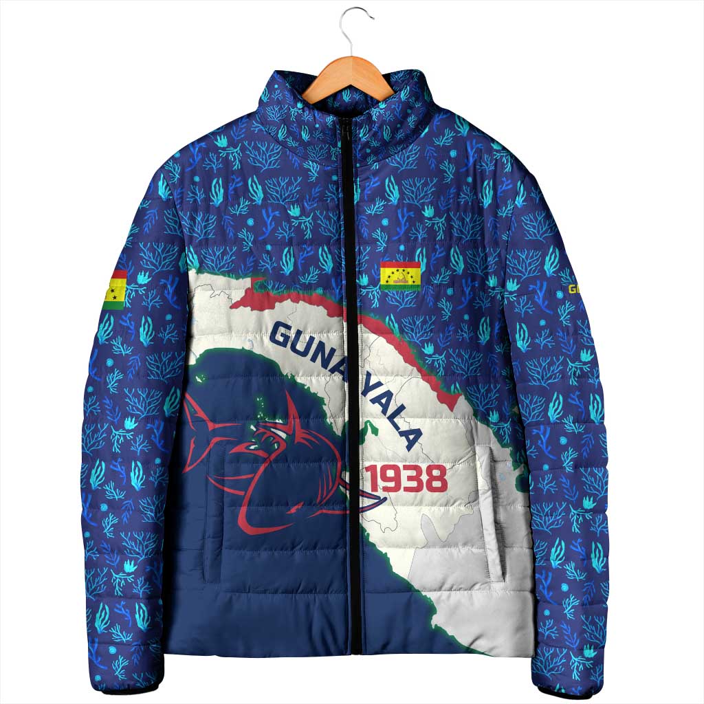 Indigenous Regions of Panama Guna Yala Padded Jacket with Regional Map Lobster Graphic and Coral Pattern 1938 - Wonder Print Shop