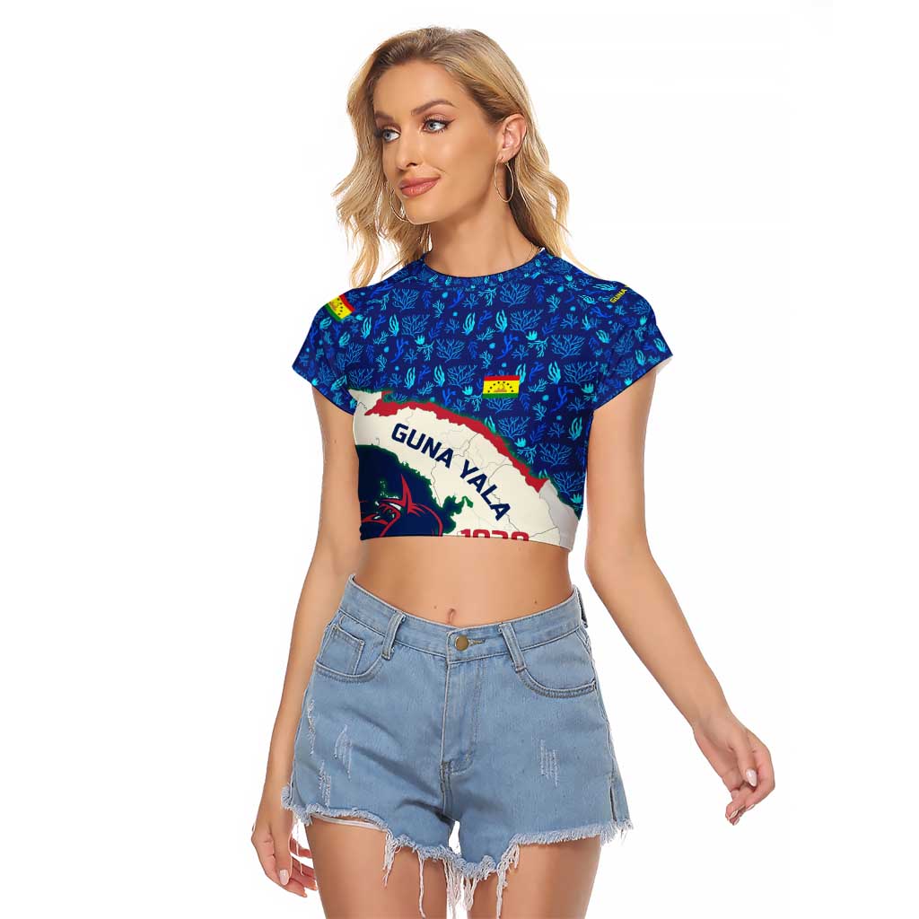 Indigenous Regions of Panama Guna Yala Raglan Cropped T Shirt with Regional Map Lobster Graphic and Coral Pattern 1938 - Wonder Print Shop