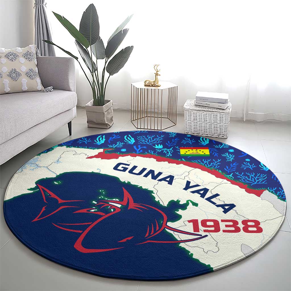 Indigenous Regions of Panama Guna Yala Round Carpet with Regional Map Lobster Graphic and Coral Pattern 1938 - Wonder Print Shop