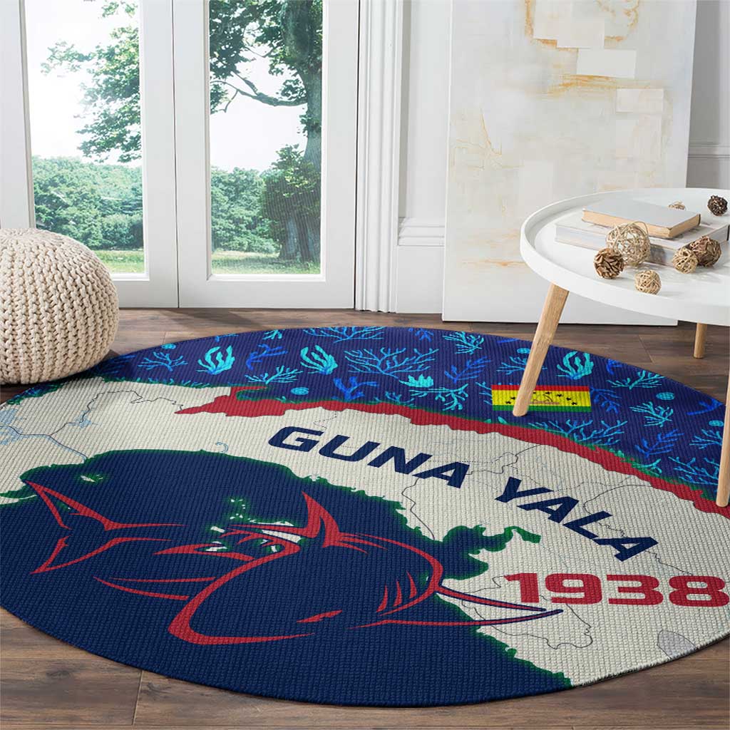 Indigenous Regions of Panama Guna Yala Round Carpet with Regional Map Lobster Graphic and Coral Pattern 1938 - Wonder Print Shop