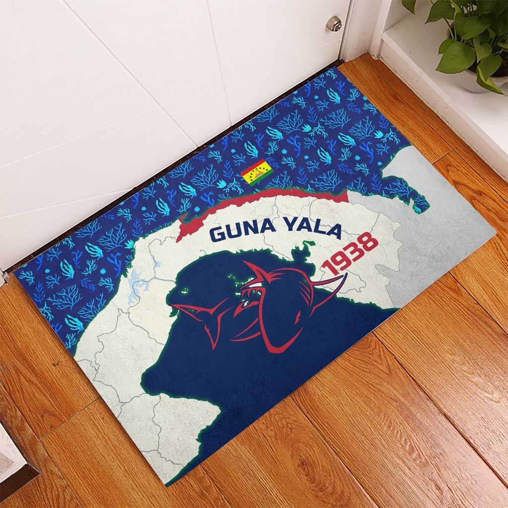 Indigenous Regions of Panama Guna Yala Rubber Doormat with Regional Map Lobster Graphic and Coral Pattern 1938 - Wonder Print Shop