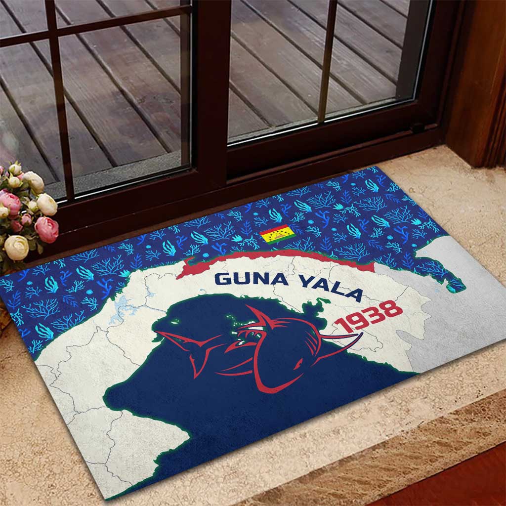 Indigenous Regions of Panama Guna Yala Rubber Doormat with Regional Map Lobster Graphic and Coral Pattern 1938 - Wonder Print Shop