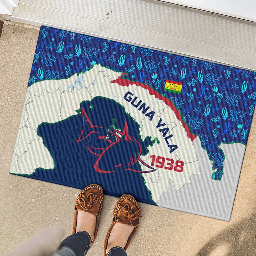 Indigenous Regions of Panama Guna Yala Rubber Doormat with Regional Map Lobster Graphic and Coral Pattern 1938 - Wonder Print Shop