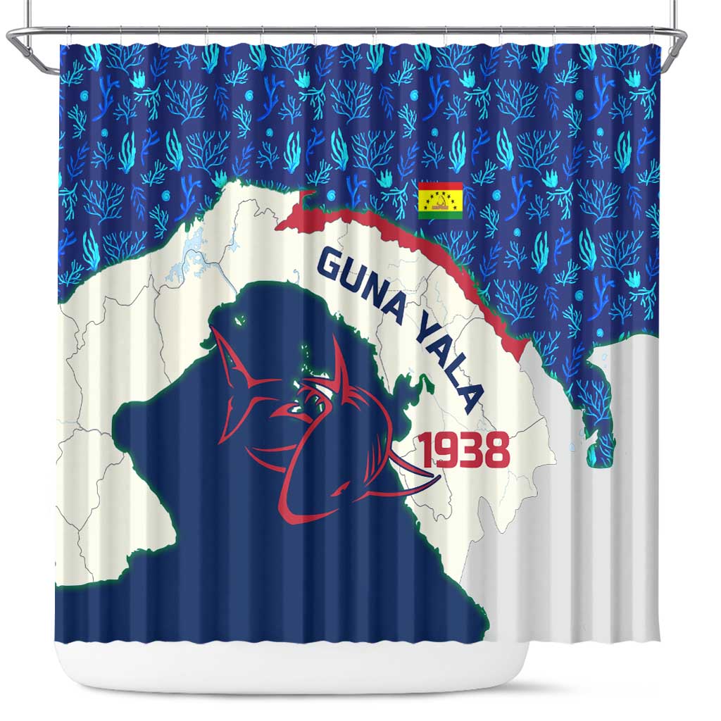 Indigenous Regions of Panama Guna Yala Shower Curtain with Regional Map Lobster Graphic and Coral Pattern 1938 - Wonder Print Shop