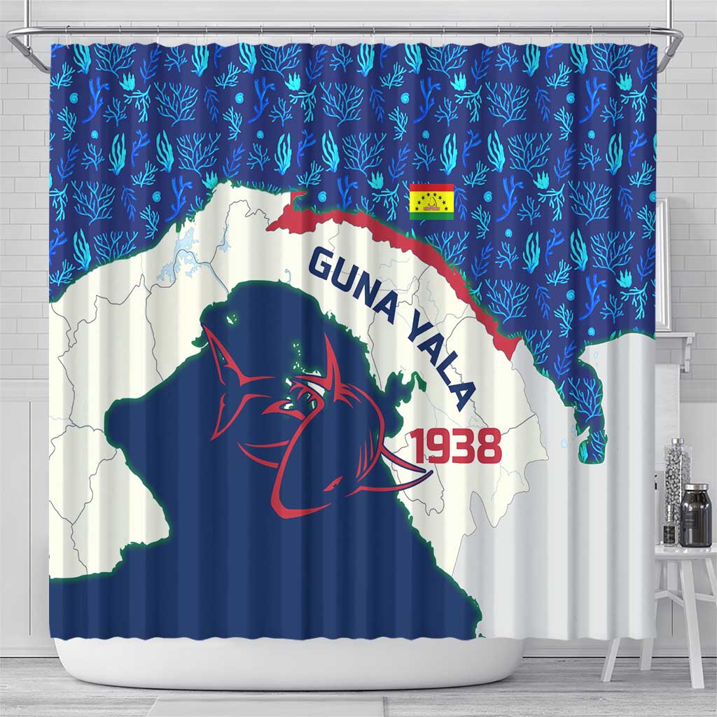 Indigenous Regions of Panama Guna Yala Shower Curtain with Regional Map Lobster Graphic and Coral Pattern 1938 - Wonder Print Shop