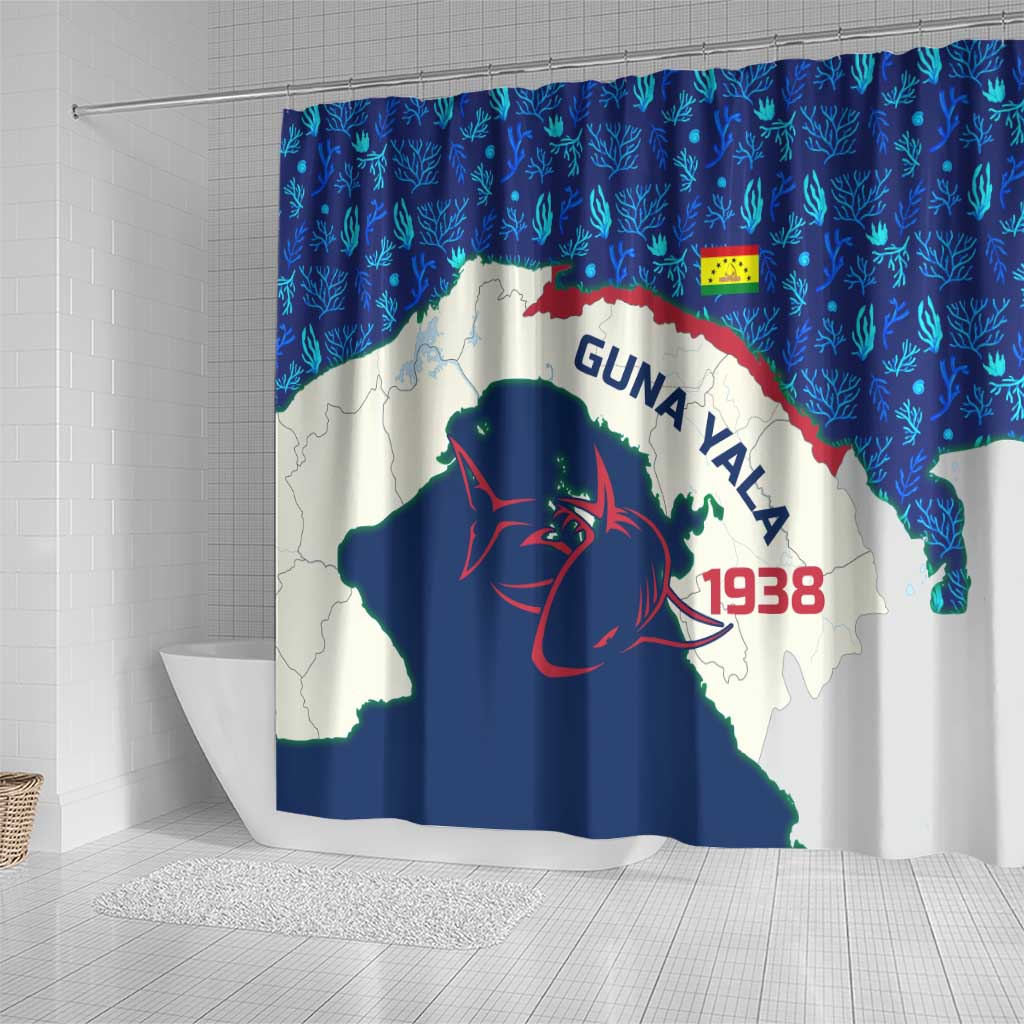 Indigenous Regions of Panama Guna Yala Shower Curtain with Regional Map Lobster Graphic and Coral Pattern 1938 - Wonder Print Shop