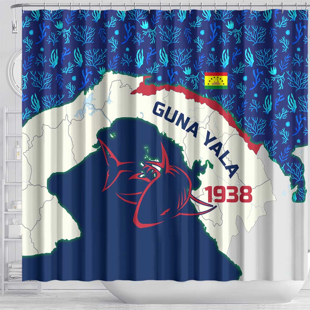 Indigenous Regions of Panama Guna Yala Shower Curtain with Regional Map Lobster Graphic and Coral Pattern 1938 - Wonder Print Shop