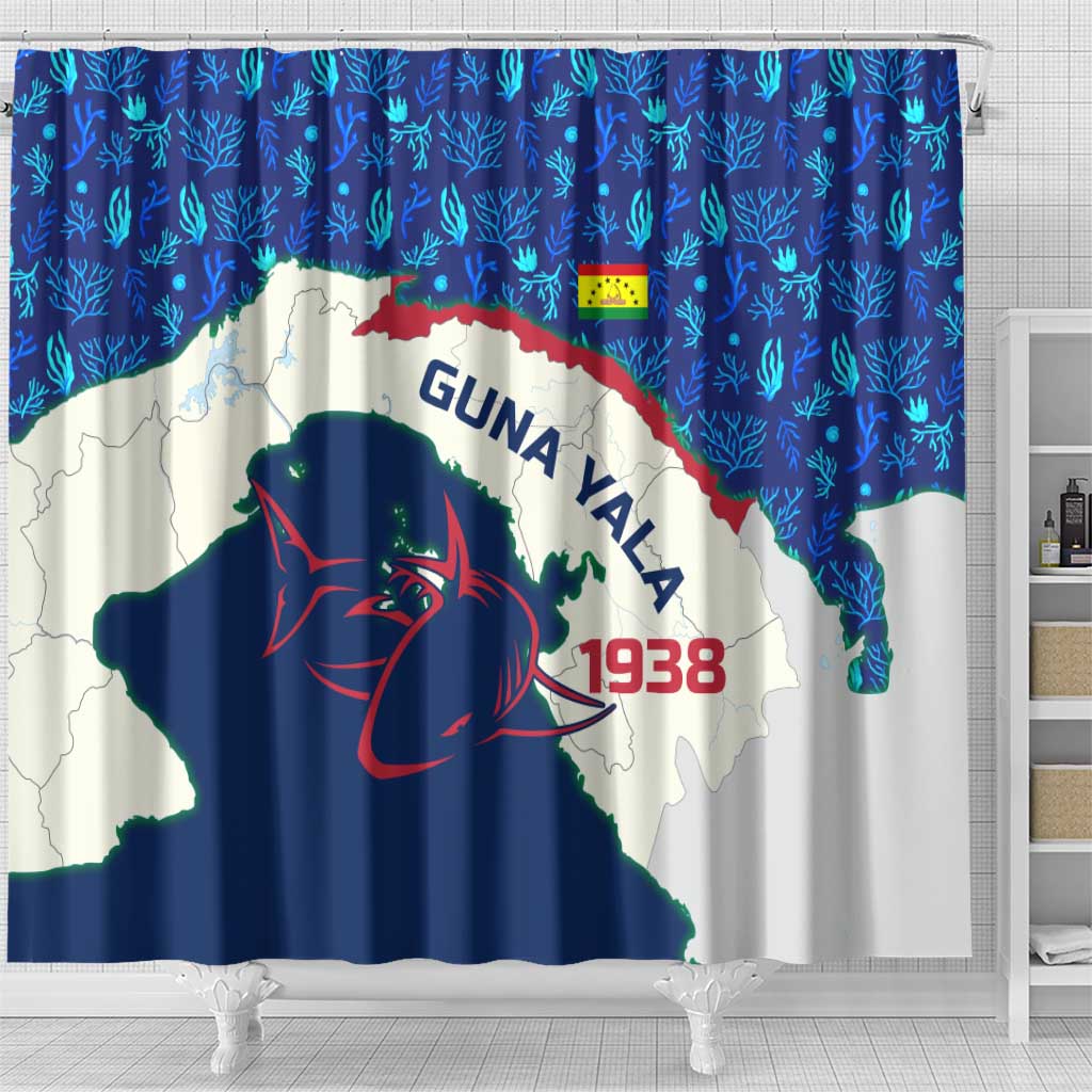 Indigenous Regions of Panama Guna Yala Shower Curtain with Regional Map Lobster Graphic and Coral Pattern 1938 - Wonder Print Shop
