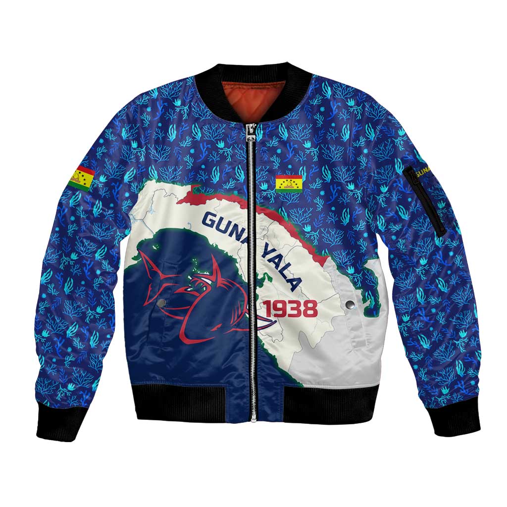 Indigenous Regions of Panama Guna Yala Sleeve Zip Bomber Jacket with Regional Map Lobster Graphic and Coral Pattern 1938 - Wonder Print Shop