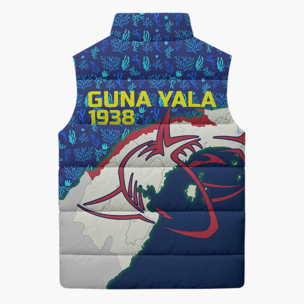 Indigenous Regions of Panama Guna Yala Sleeveless Puffer Jacket with Regional Map Lobster Graphic and Coral Pattern 1938 - Wonder Print Shop