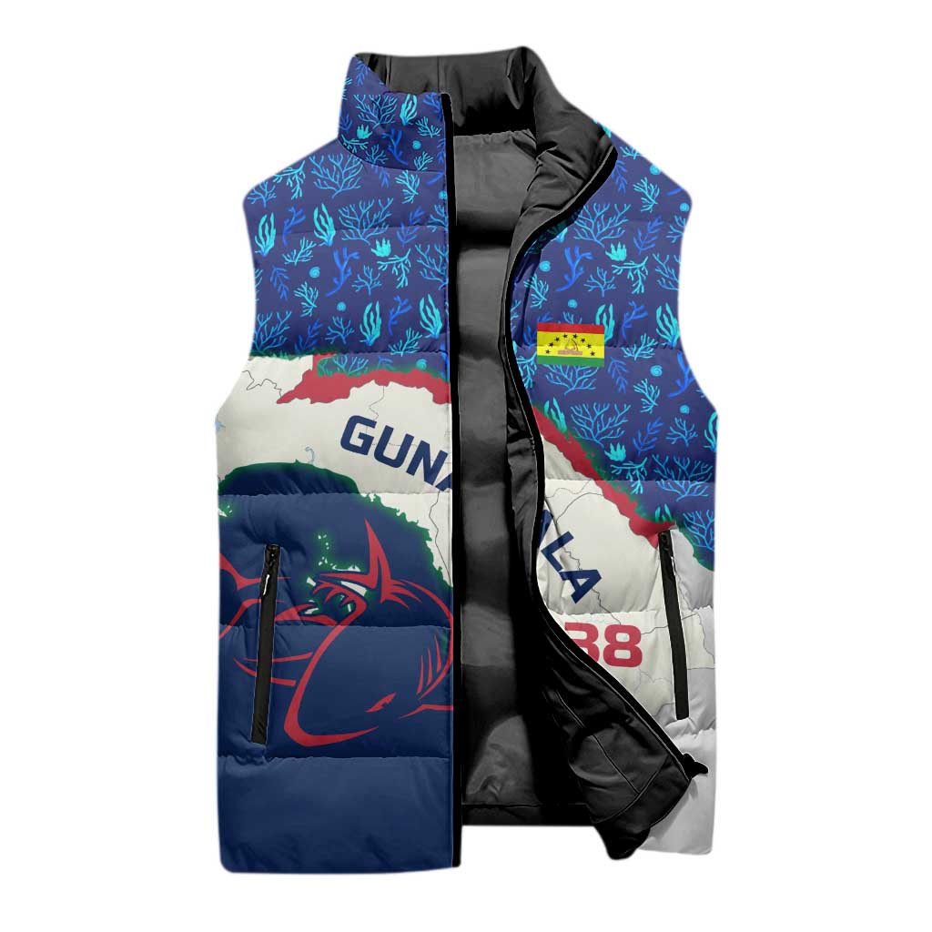 Indigenous Regions of Panama Guna Yala Sleeveless Puffer Jacket with Regional Map Lobster Graphic and Coral Pattern 1938 - Wonder Print Shop