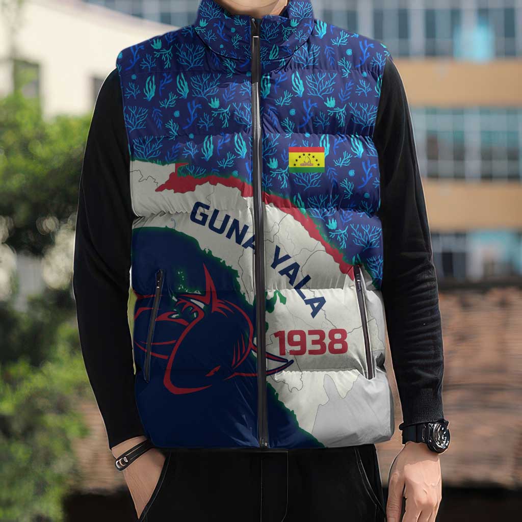 Indigenous Regions of Panama Guna Yala Sleeveless Puffer Jacket with Regional Map Lobster Graphic and Coral Pattern 1938 - Wonder Print Shop