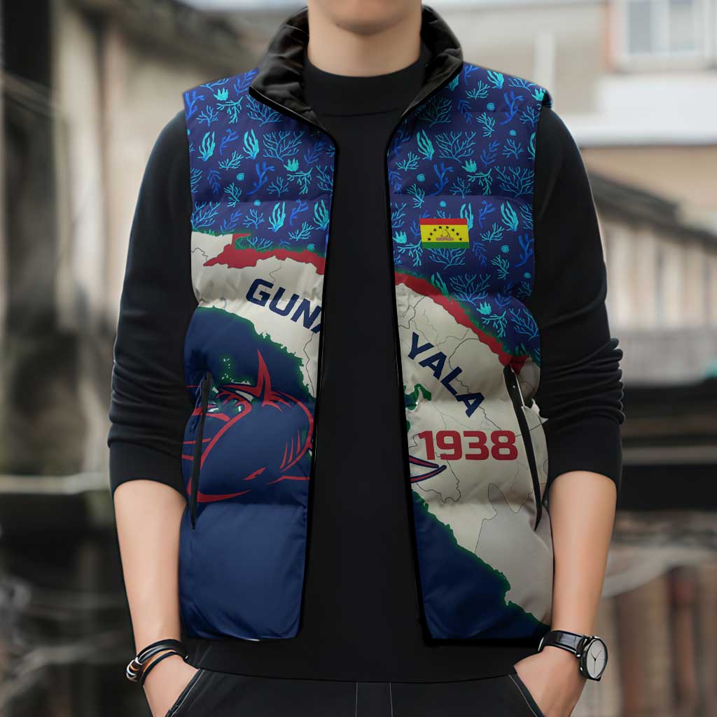 Indigenous Regions of Panama Guna Yala Sleeveless Puffer Jacket with Regional Map Lobster Graphic and Coral Pattern 1938 - Wonder Print Shop