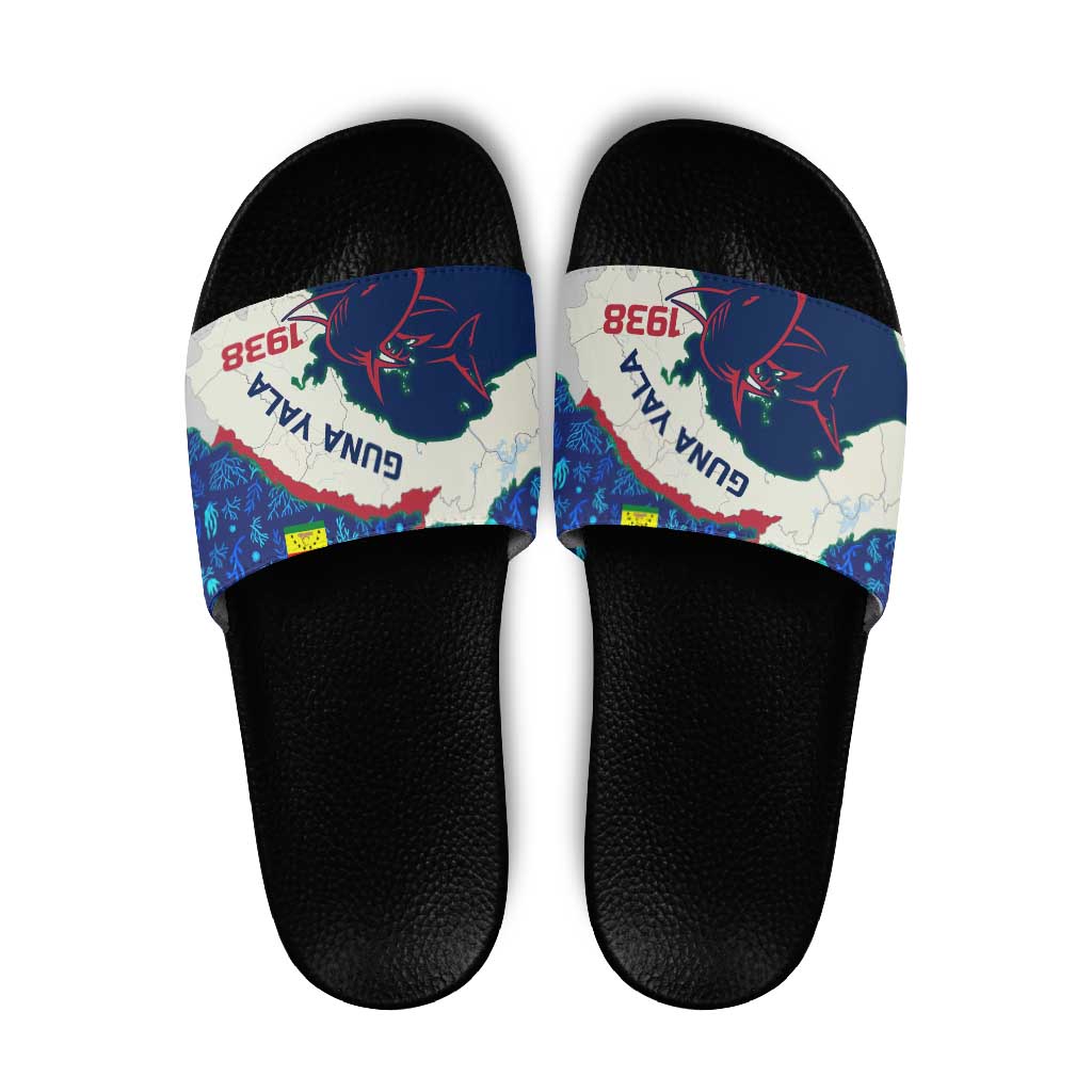 Indigenous Regions of Panama Guna Yala Slide Sandals with Regional Map Lobster Graphic and Coral Pattern 1938 - Wonder Print Shop