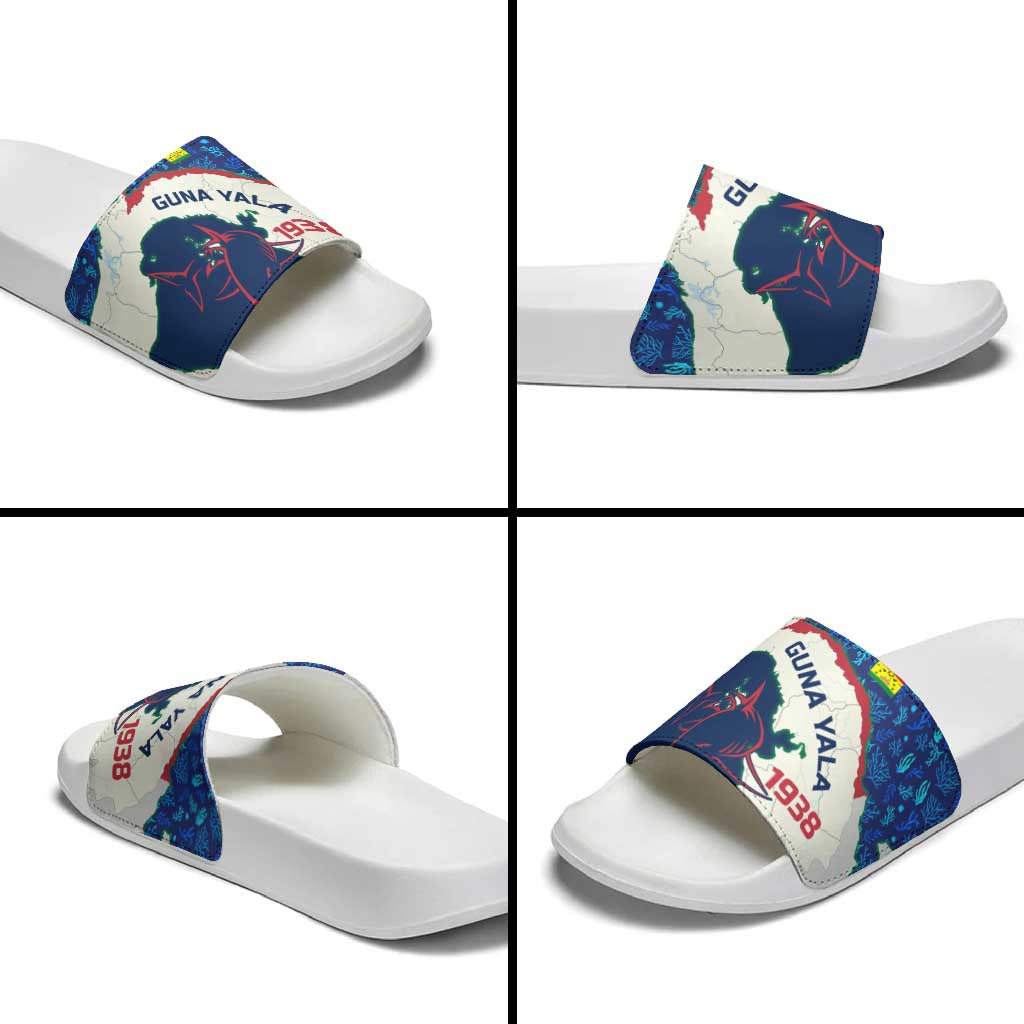 Indigenous Regions of Panama Guna Yala Slide Sandals with Regional Map Lobster Graphic and Coral Pattern 1938 - Wonder Print Shop