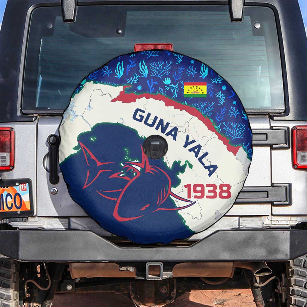 Indigenous Regions of Panama Guna Yala Spare Tire Cover with Regional Map Lobster Graphic and Coral Pattern 1938 - Wonder Print Shop