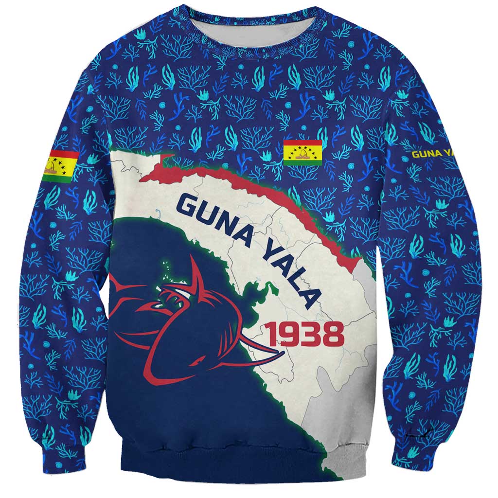 Indigenous Regions of Panama Guna Yala Sweatshirt with Regional Map Lobster Graphic and Coral Pattern 1938 - Wonder Print Shop