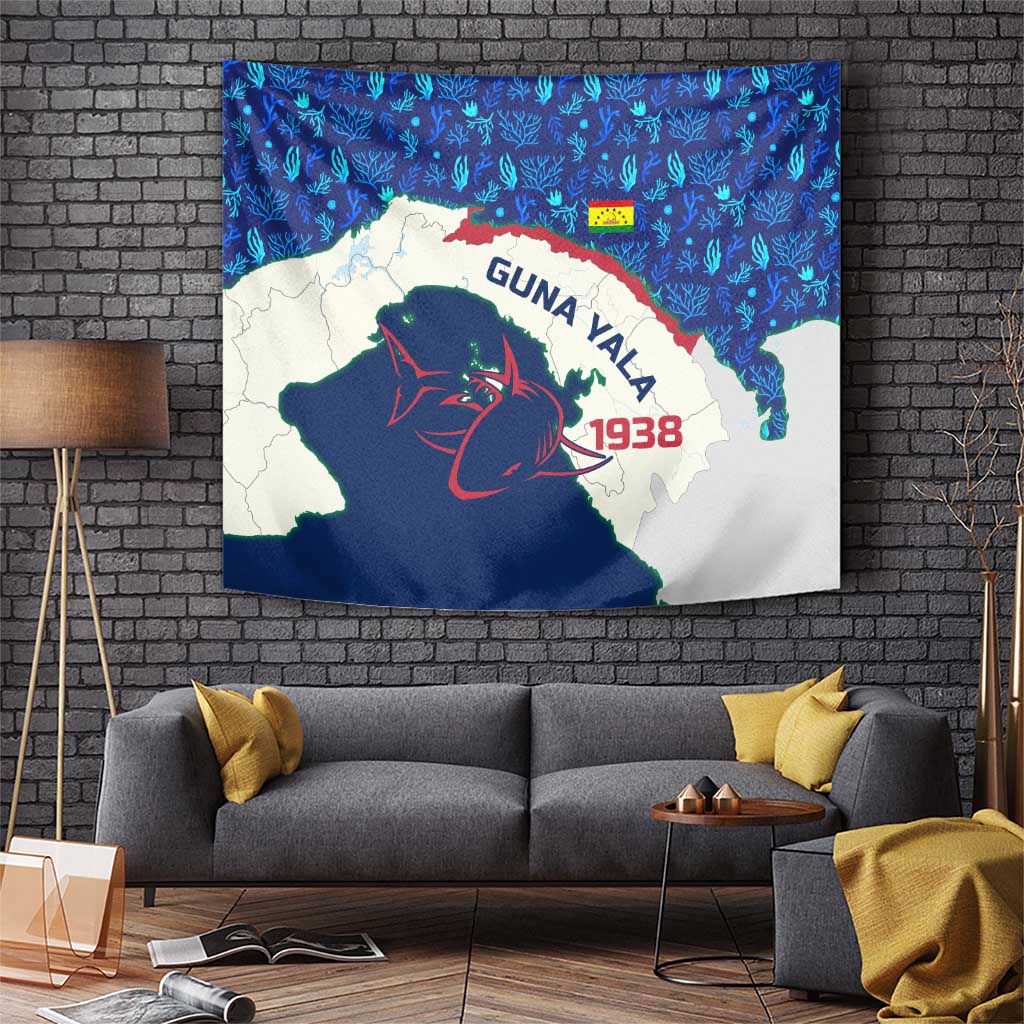 Indigenous Regions of Panama Guna Yala Tapestry with Regional Map Lobster Graphic and Coral Pattern 1938 - Wonder Print Shop